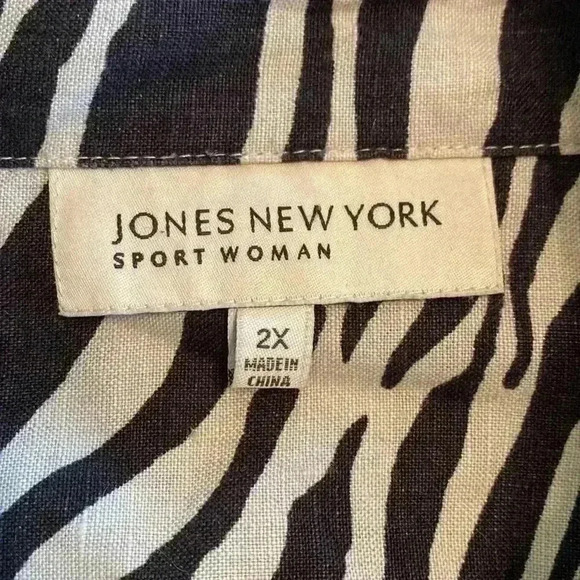 Jones New York Zebra Print 100% Linen 3/4 Sleeve Shirt Tunic Plus Size 2X. - Picture 7 of 13